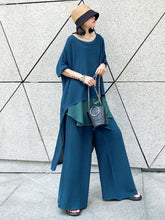 Two-Piece Pleats T-Shirts Wide Leg Pants Suits